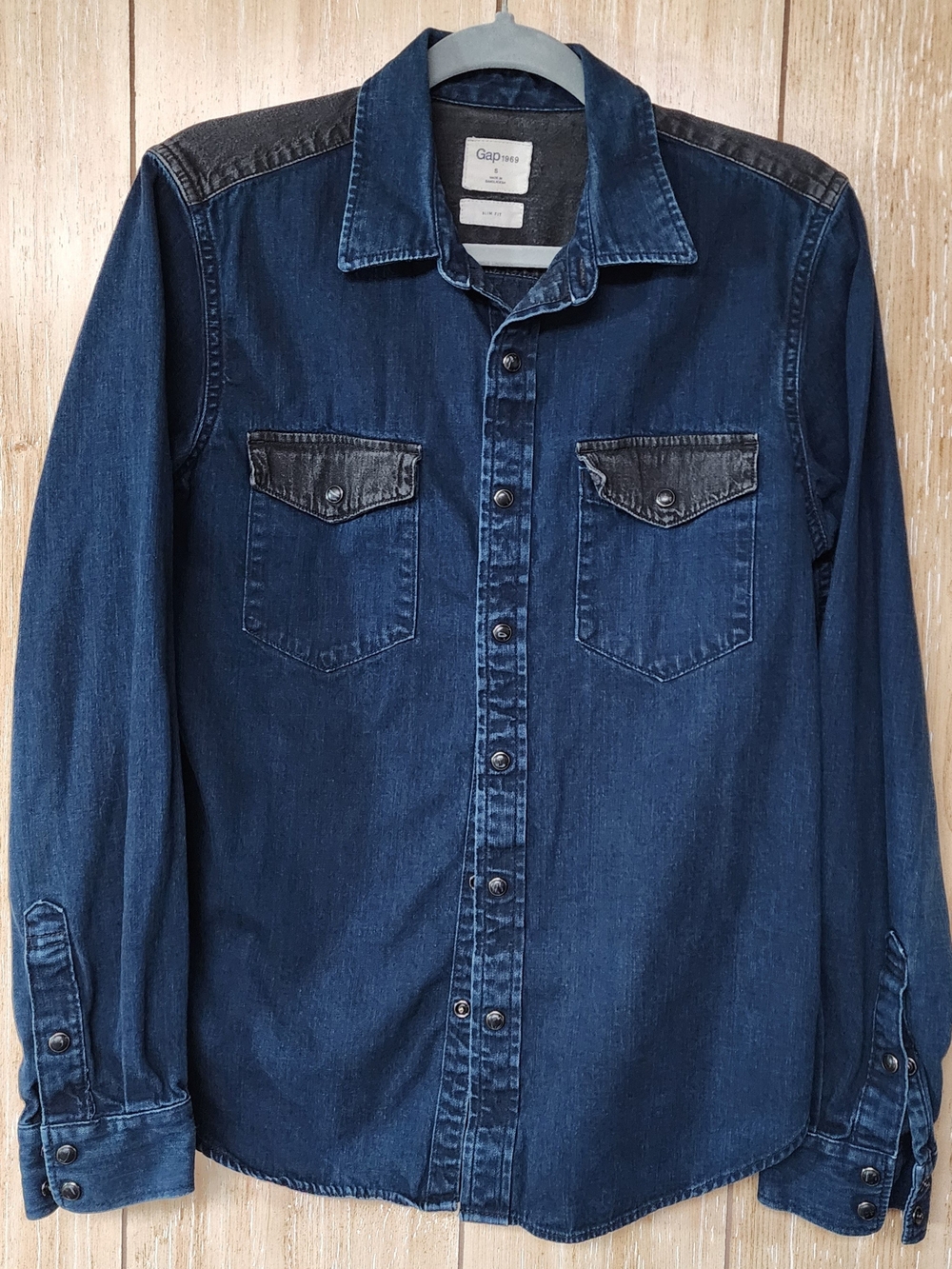GAP Dark Blue Denim Button-Up Workshirt with Black Trim